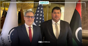 القائم بأعمال السفارة الأمريكية لدى ليبيا جيريمي برنت رئيس المؤسسة الوطنية للنفط المكلف مسعود سليمان